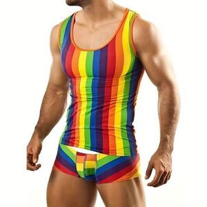 Pride Rainbow Pajama Sleeveless Short Set Men Large -O